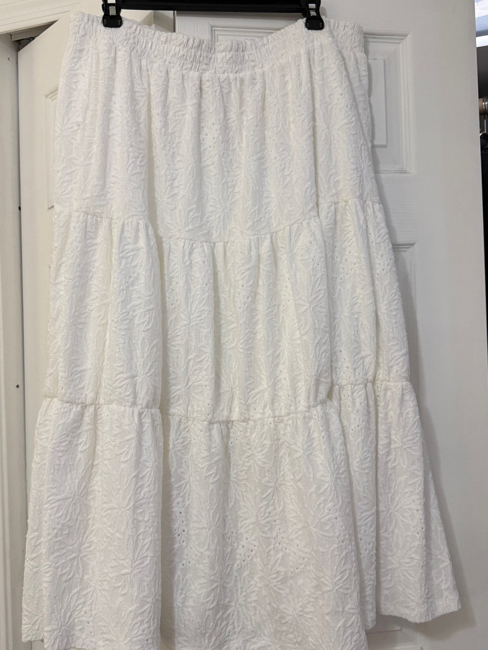 Michael Kors White Tiered Eyelet Maxi Skirt
